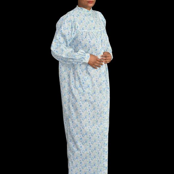 Vintage HukAPoo Gown Blue Floral Robe Prairie Country House Coat Maxi Size Small - Picture 6 of 14